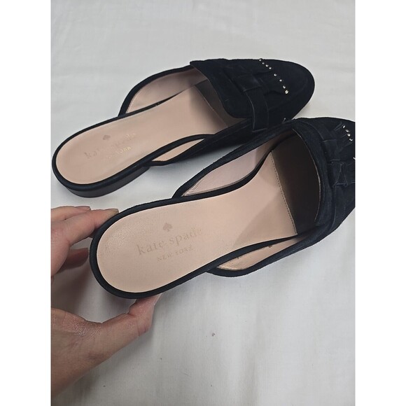 Kate Spade Berkeley‎ Fringe Black Loafer Slides Women’s Size 9.5 B Leather Mules - Picture 9 of 9